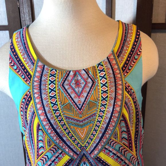 Juniors' Small Pink Owl /Yellow/Seafoam Sleeveless Shift Dress Keyhole Back - Picture 2 of 11